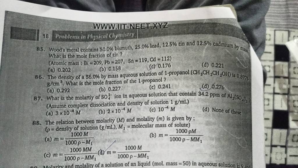 The relation between molarity (M) and molality (m) is given by: (ρ= densi..
