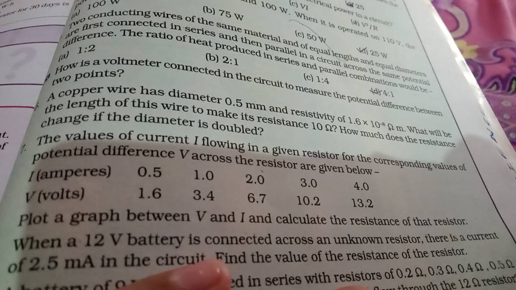 How is a voltse A copper wire has diameter 0.5 mm and resistivity of 1.6×..