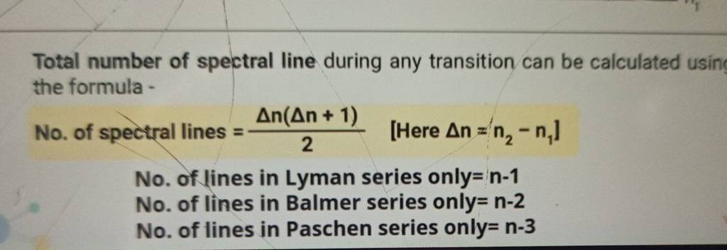 Total Number Of Spectral Line During Any Transition Can Be Calculated Usi 