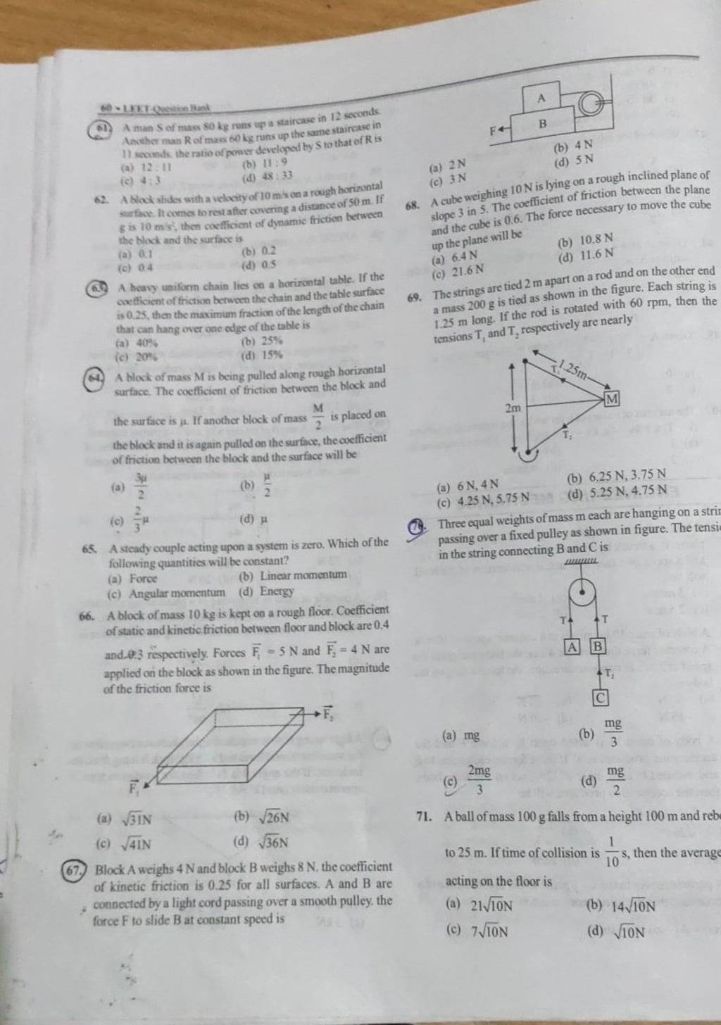 slope 3 in 5 . The coefficient of friction between the plane and the cube..