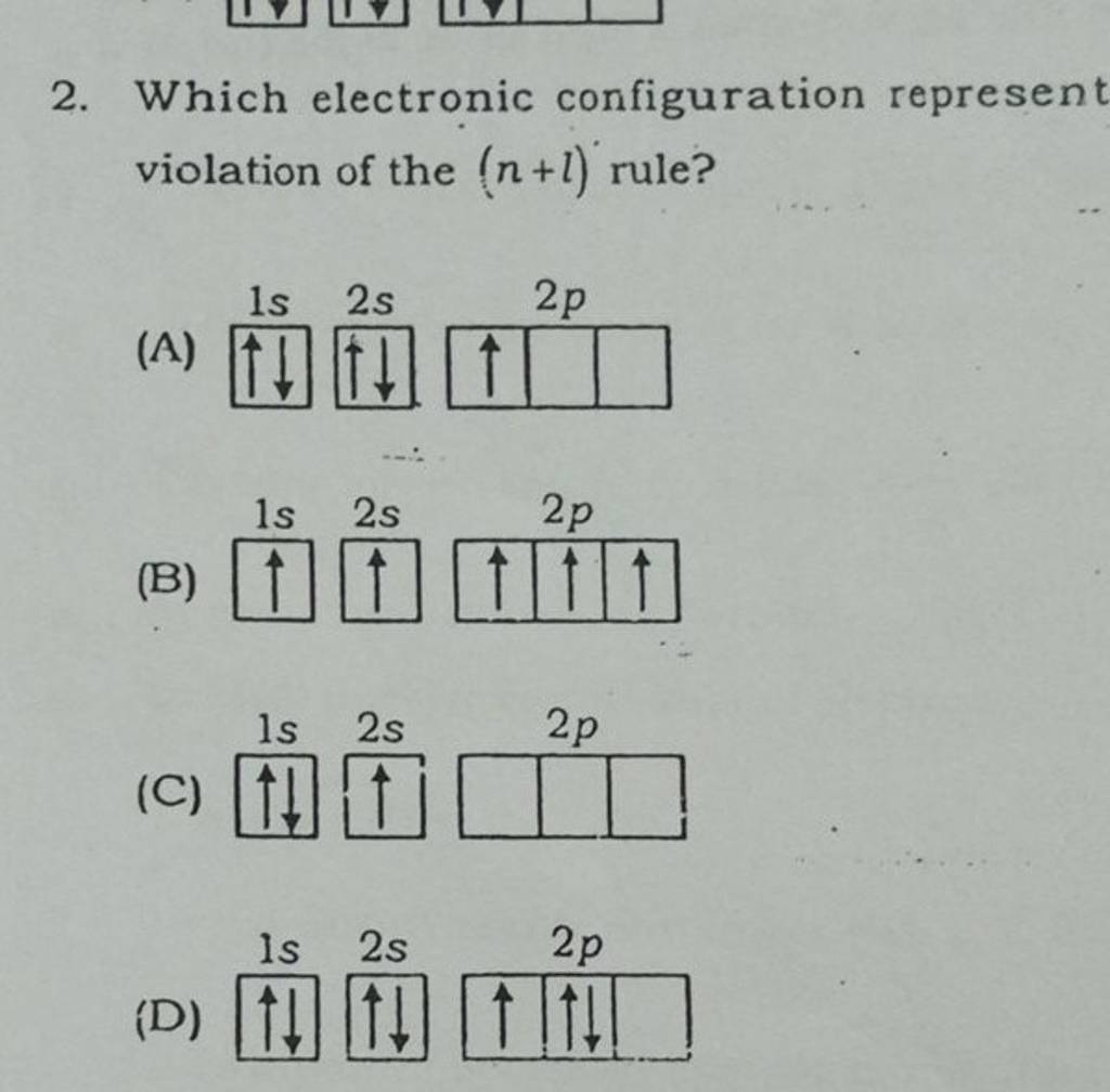 2. Which electronic configuration represent violation of the (n+l) rule?