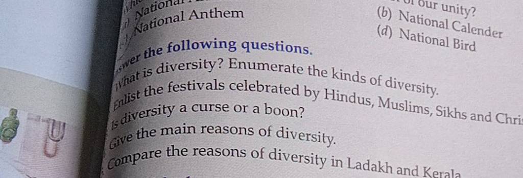 National Anthem (b) National Calender Wer The Following Questions. (d) Na..