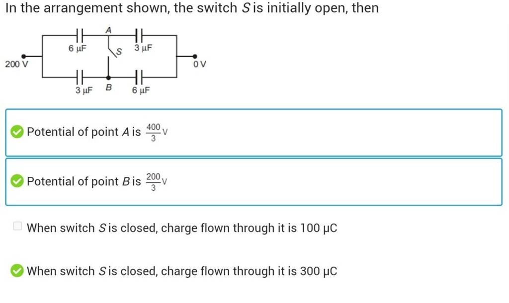 In the arrangement shown, the switch S is initially open, then Filo
