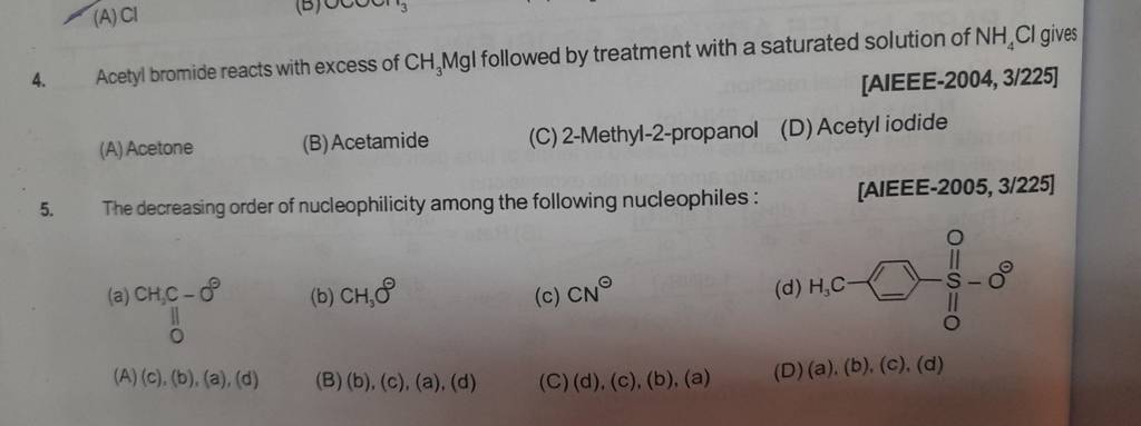 The Decreasing Order Of Nucleophilicity Among The Following Nucleophiles 1331