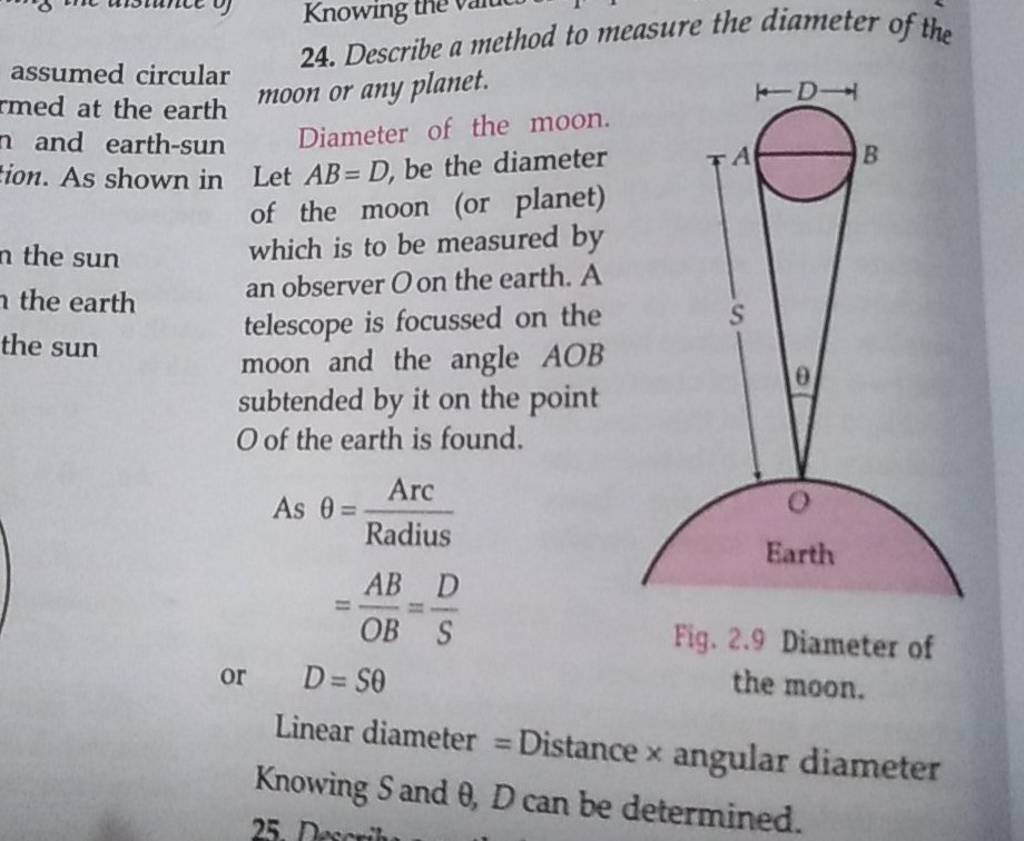 24. Describe a method to measure the diameter of the assumed circular moo..