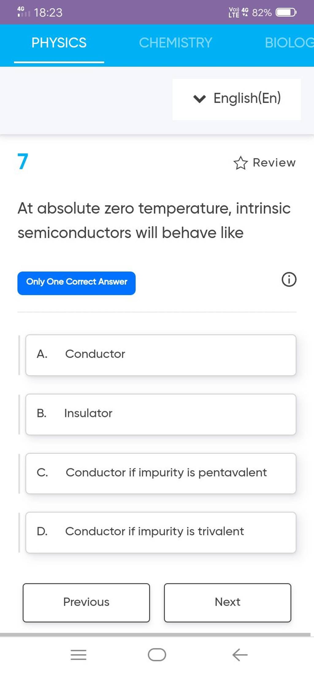 the conductivity of intrinsic semiconductor at absolute zero temperature is