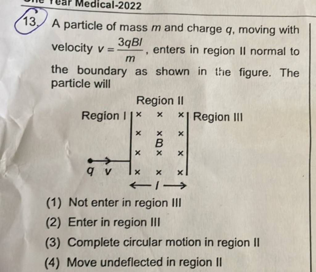 A Particle Of Mass M And Charge Q Moving With Velocity V M Qbi Enters