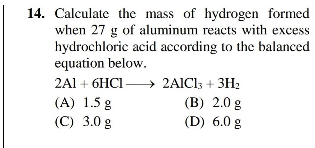 Calculate The Mass Of Hydrogen Formed When 27 G Of Aluminum Reacts With E..