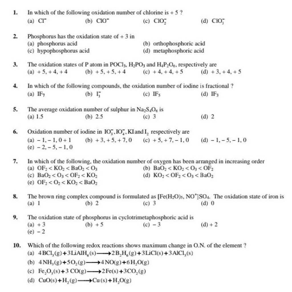 The oxidation states of P atom in POCl3 ,H2 PO3 and H4 P2 O6 , respectiv..