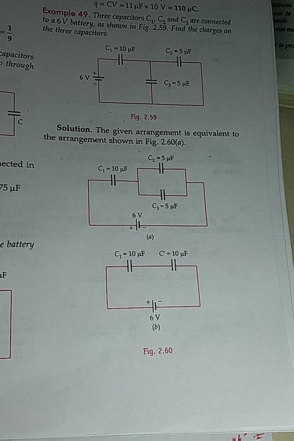 q=CV=11μF×10 V=110μC. Example 49. Three capacitors C1 ,C2 and C3 are co..