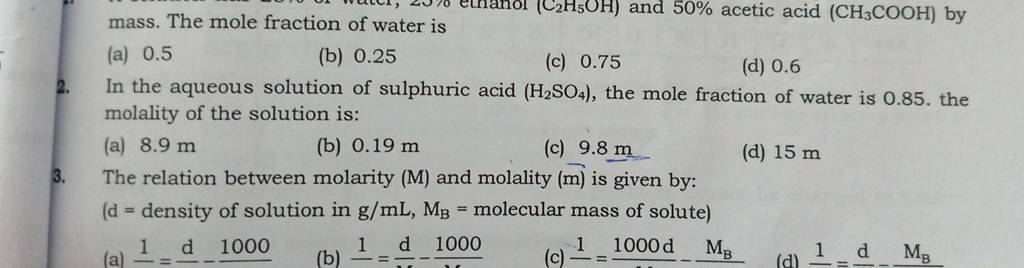 The Relation Between Molarity M And Molality M Is Given By D Den