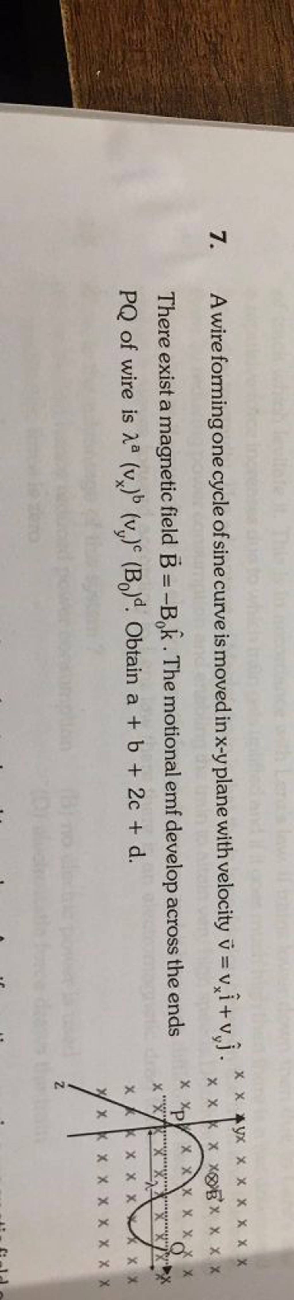 7-a-wire-forming-one-cycle-of-sine-curve-is-moved-in-x-y-plane-with-velo