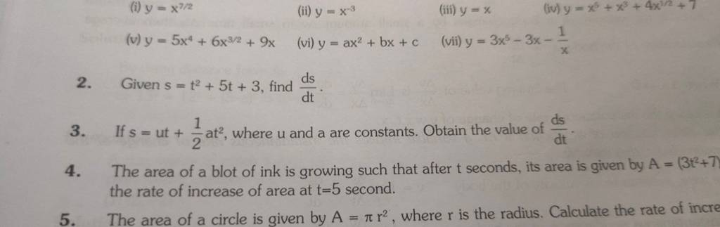 (v) y=5x4+6x3/2+9x (ii) y=x−3 (iii) y=x (iv) y=x5+x3+4x3/2+7 (vi) y=ax2+b..