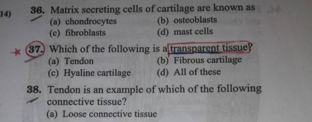 36. Matrix secreting cells of cartilage are known as | Filo