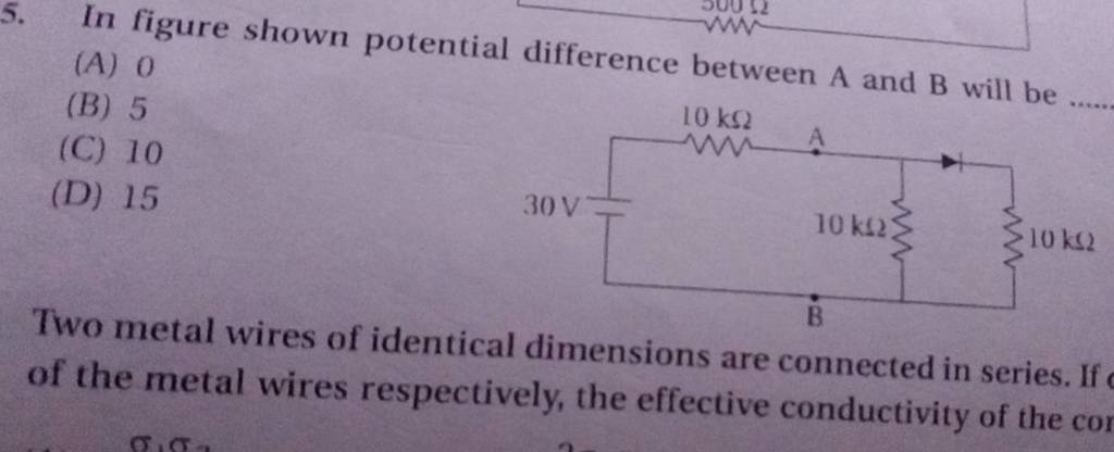 In Figure Shown Potential Difference Between A And B Will Be | Filo