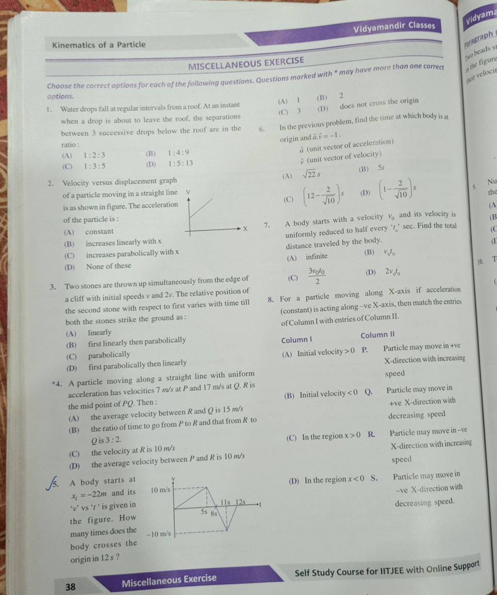 v^ (unit vector of velocity) 2. Velocity versus displacement graph | Filo