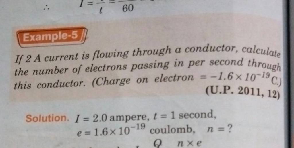 Current 1168 Example Example-5 If 2 A current is flowing through a conductor, calculate the nu..