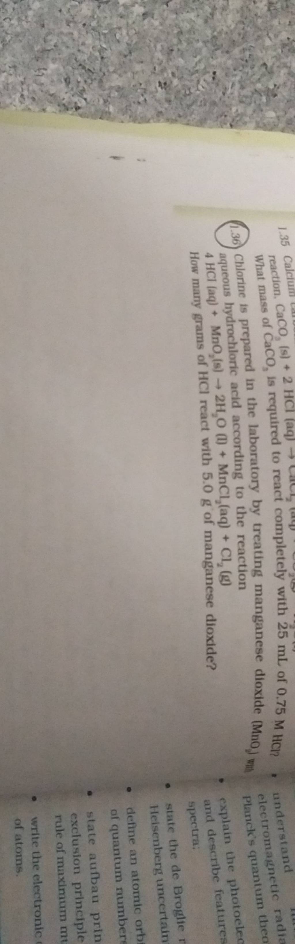 (1.36) Chlorine is prepared in the laboratory by treating manganese dioxi..