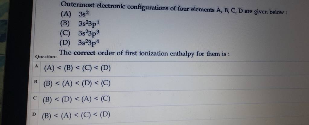 Outermost Electronic Configurations Of Four Elements A, B, C, D Are Given..