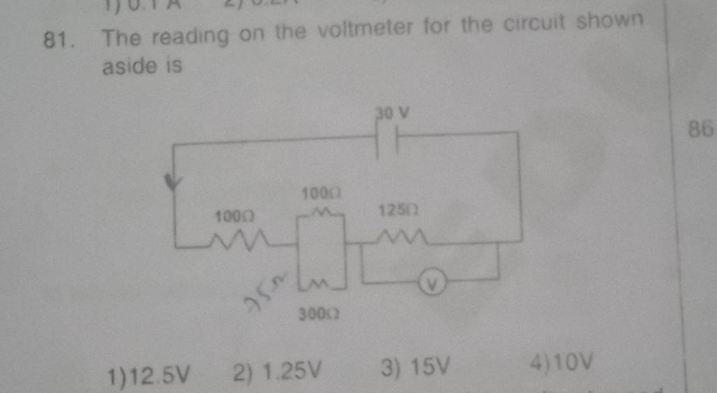 The reading on the voltmeter for the circuit shown aside is Filo