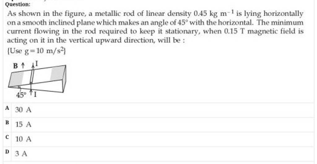 Question As shown in the figure, a metallic rod of linear density 0.45 k..