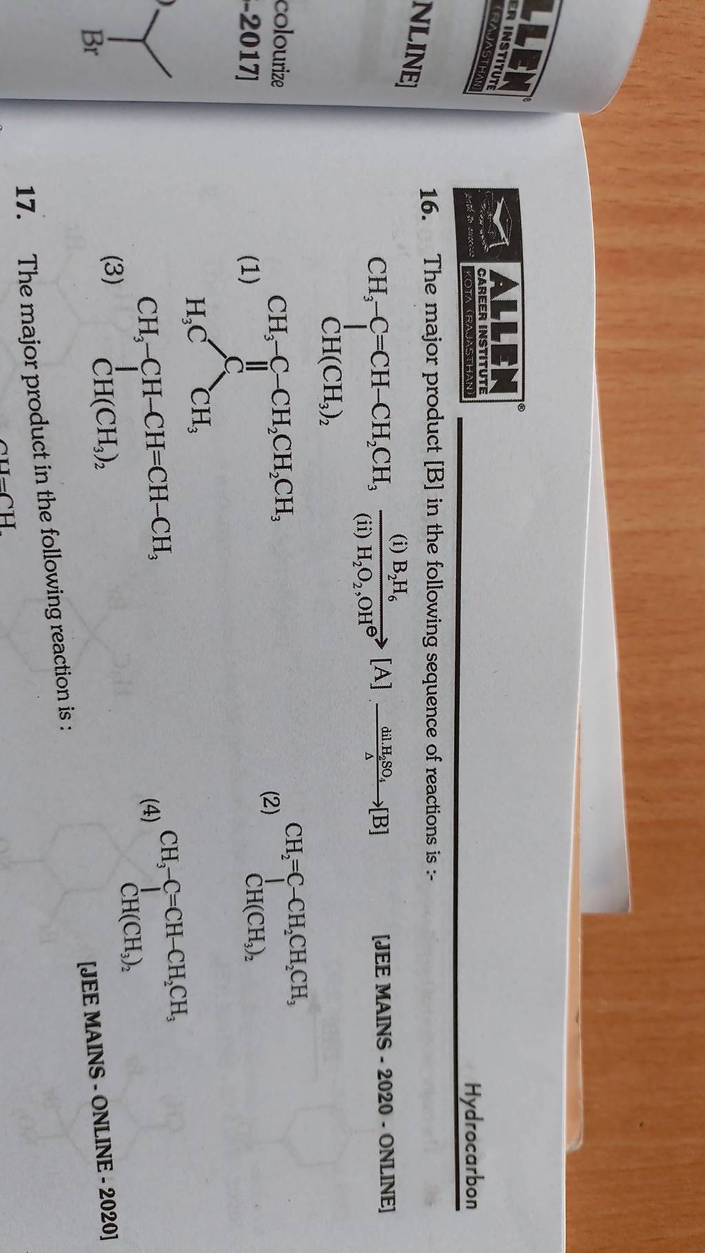 The Major Product [B] In The Following Sequence Of Reactions Is :- Hydroc..