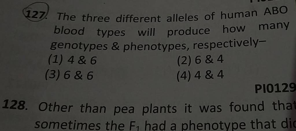 The three different alleles of human ABO blood types will produce how man..