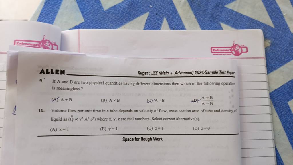 ALLEM Target JEE (Main + Advanced) 2024/Sample Test Paper 9. If A and B..