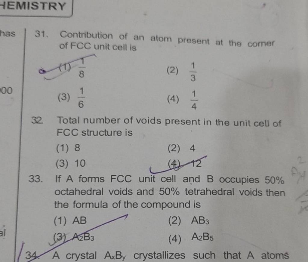 If a forms fcc unit cell and b occupies 50 octahedral voids and 50 tetr 