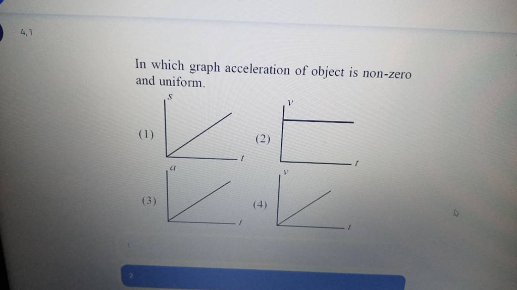 In which graph acceleration of object is non-zero and uniform. (3) | Filo
