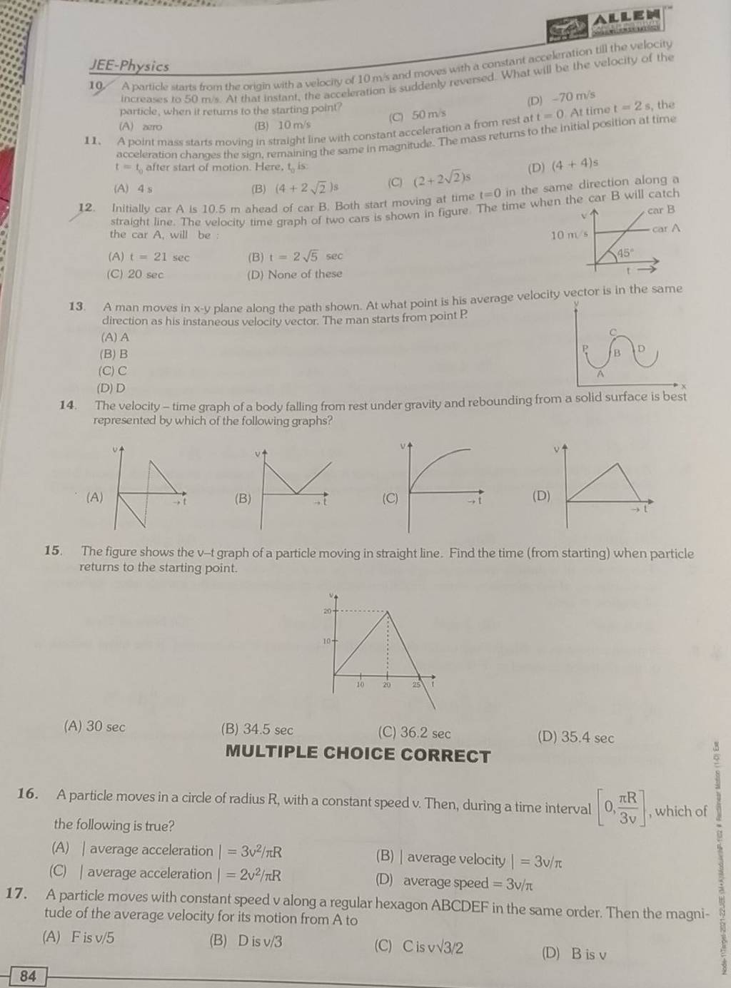 JEEPhysics 10. A particle starts from the origin with a velocily of 10 m..