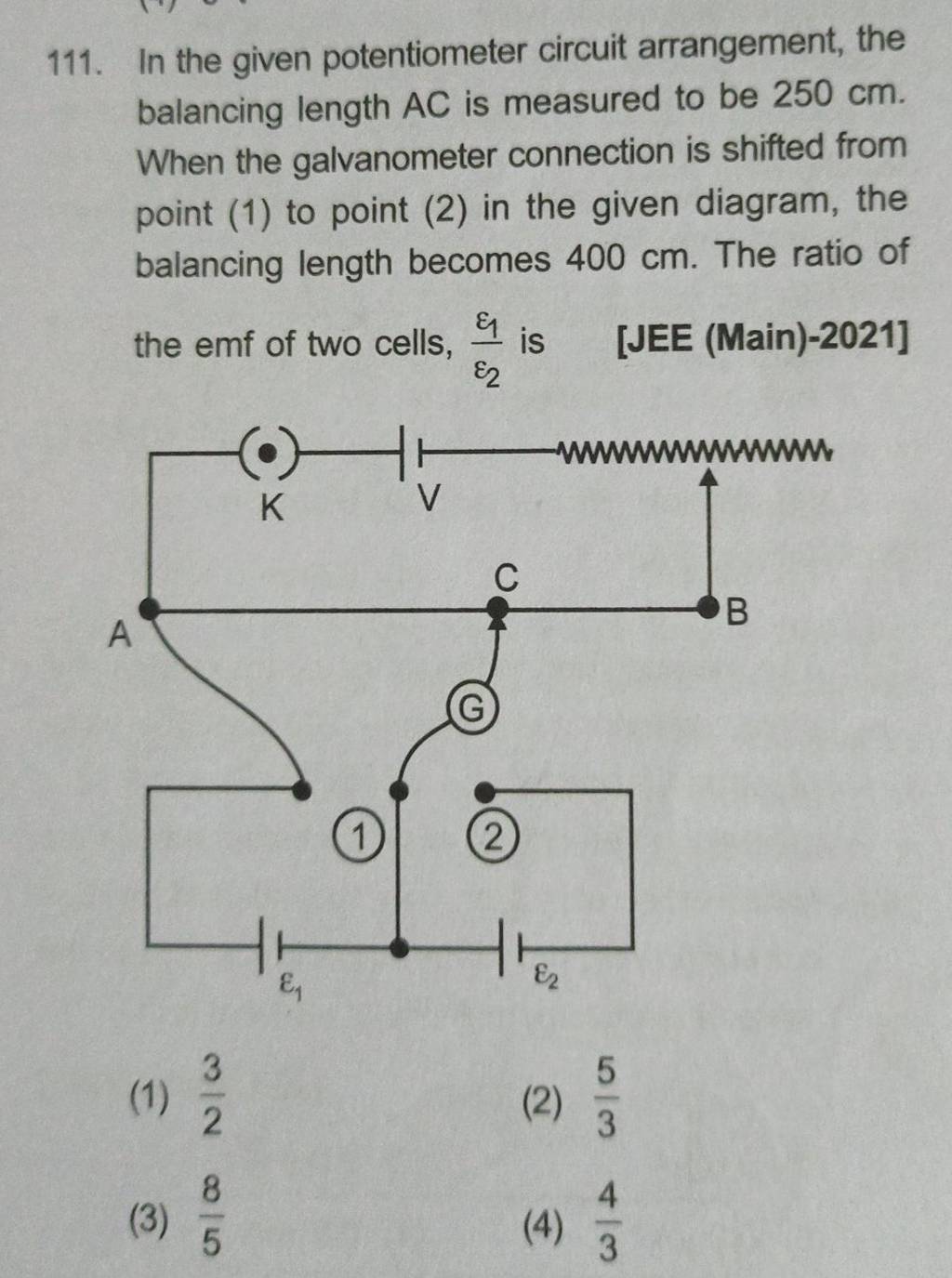In the given potentiometer circuit arrangement, the balancing length AC i..