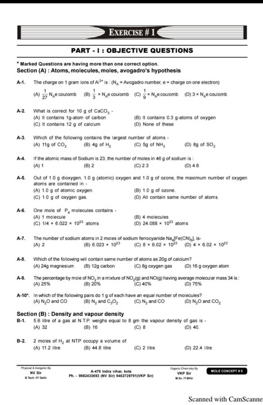 Section (B) : Density and vapour density B-1. 5.6 litre of a gas at N.T.P..