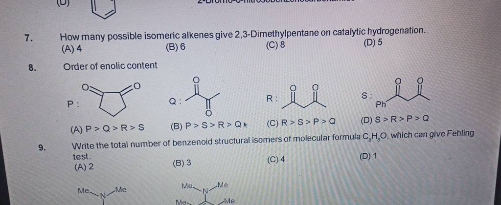 How many possible isomeric alkenes give 2,3-Dimethylpentane on catalytic