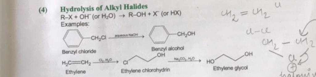 (4) Hydrolysis of Alkyl Halides R−X+OH−(or H2 O)→R−OH+X (or HX) U Example..