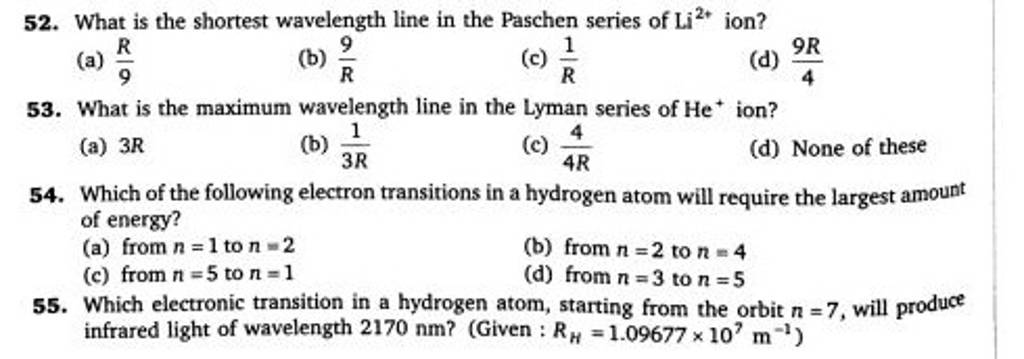 what-is-the-shortest-wavelength-line-in-the-paschen-series-of-li2-ion