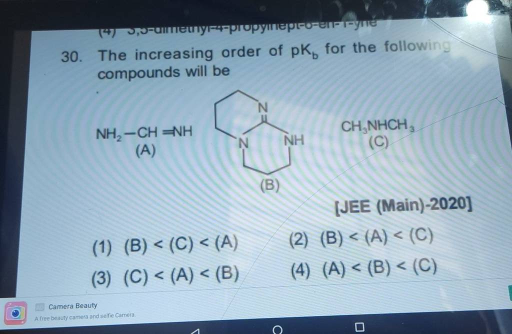 The increasing order of pKb for the following compounds will be NH2 −CH=..