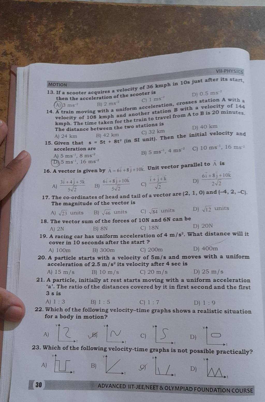 A racing car has uniform acceleration of 4 m/s2. What distance will it co..