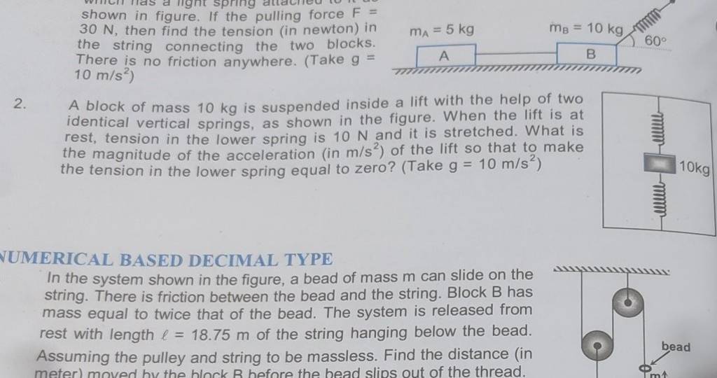 Shown In Figure. If The Pulling Force F= 30 N, Then Find The Tension (in