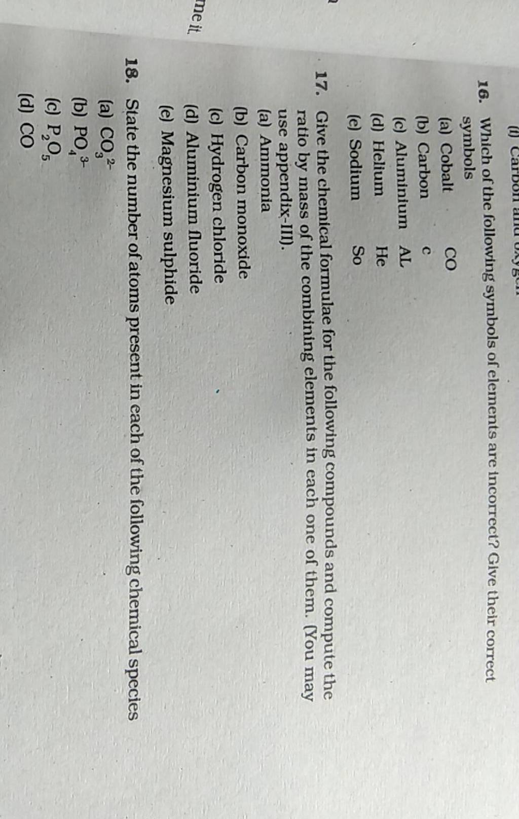 Give The Chemical Formulae For The Following Compounds And Compute The Ra