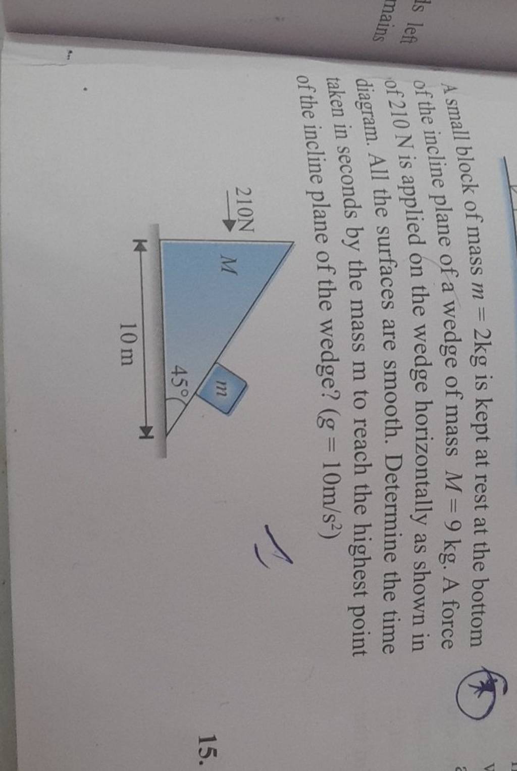 A Small Block Of Mass M 2 Kg Is Kept At Rest At The Bottom Of The Incline