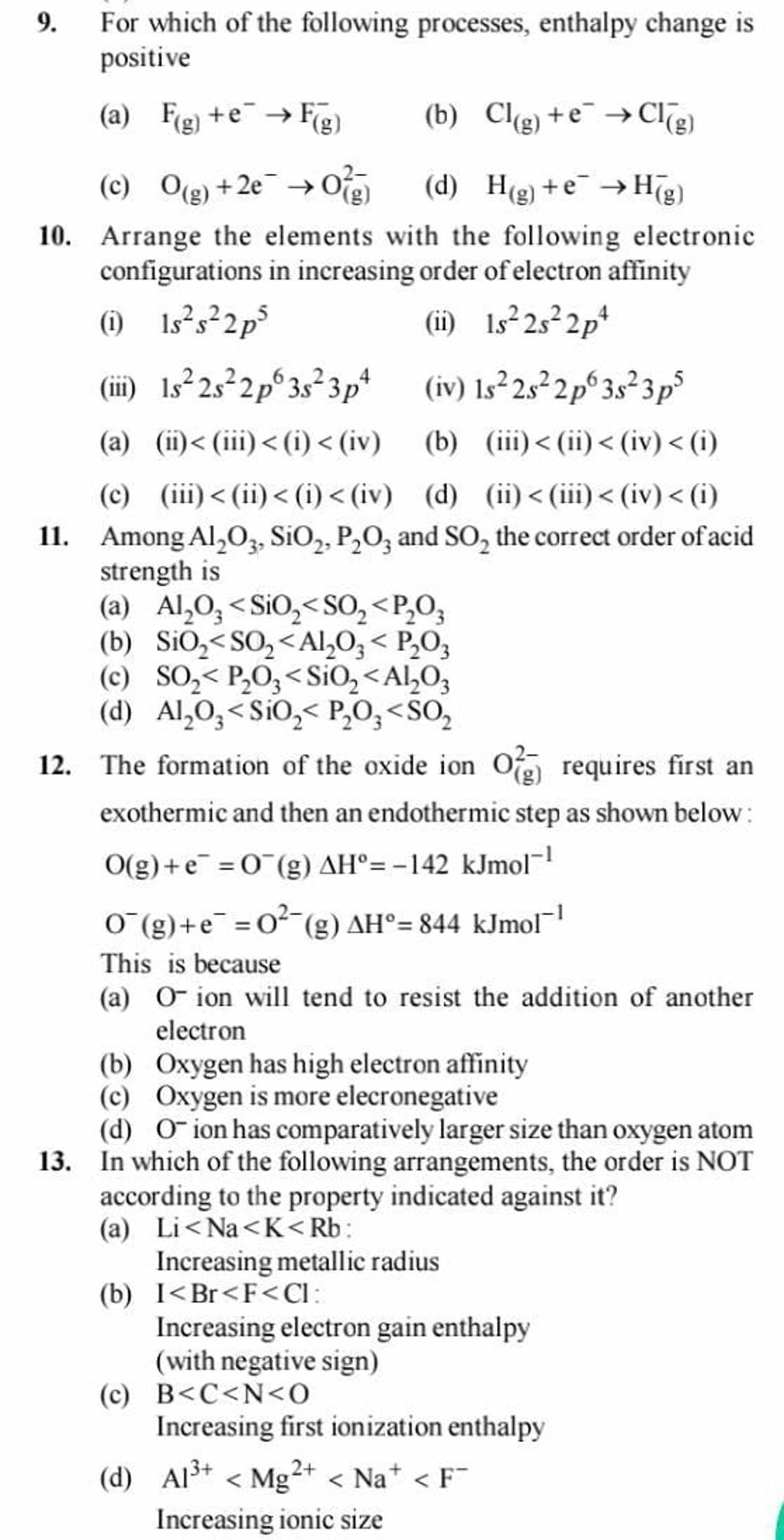 Among Al2 O3 ,SiO2 ,P2 O3 and SO2 the correct order of acid strength is..