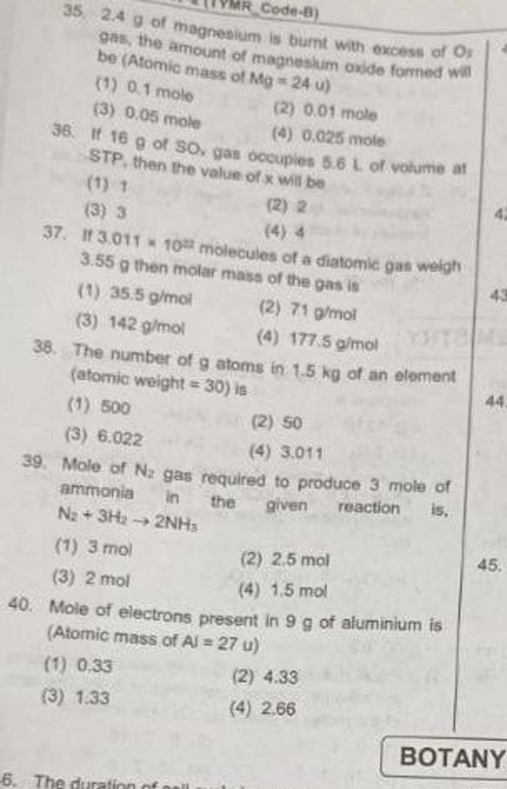 Mole of electrons present in 9 g of aluminium is (Atomic mass of Al=27u )..
