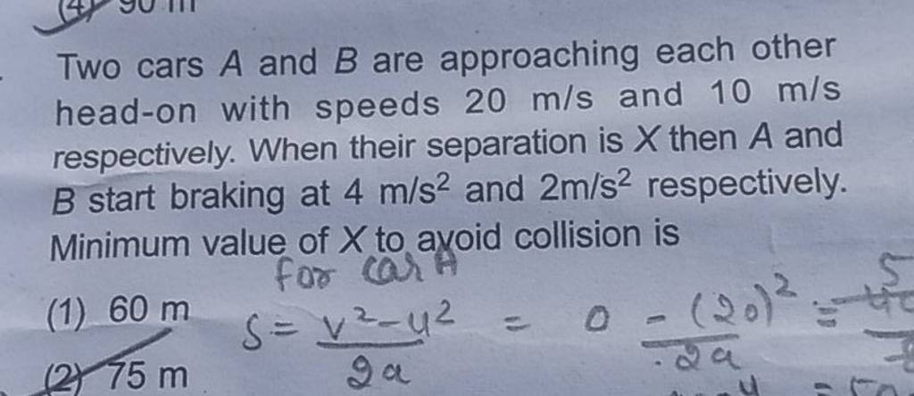 Two Cars A And B Are Approaching Each Other Head-on With Speeds 20 M/s An..