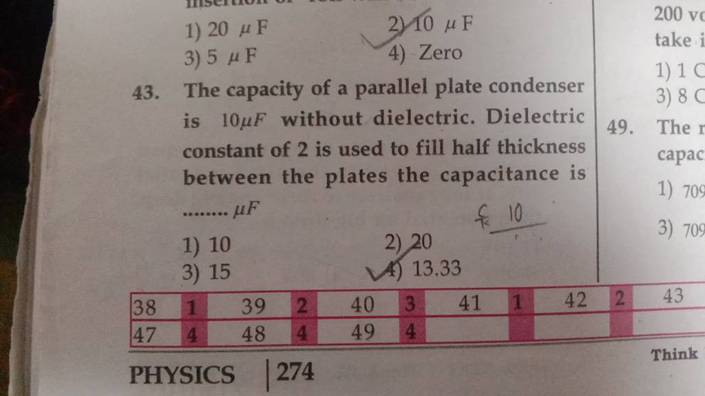 The capacity of a parallel plate condenser is 10μF without dielectric. Di..