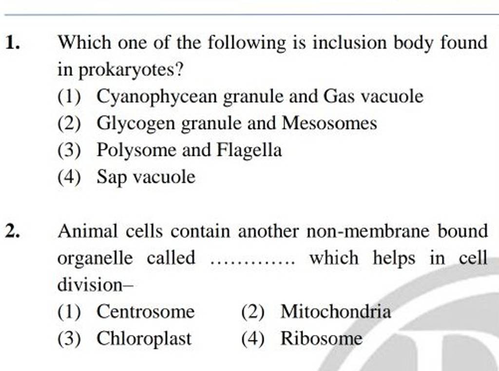 Animal cells contain another nonmembrane bound organelle called.......