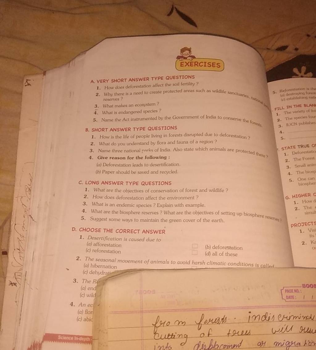 VERY SHORT ANSWER TYPE QUESTIONS 1. How Does Deforestation Affect The Soi..