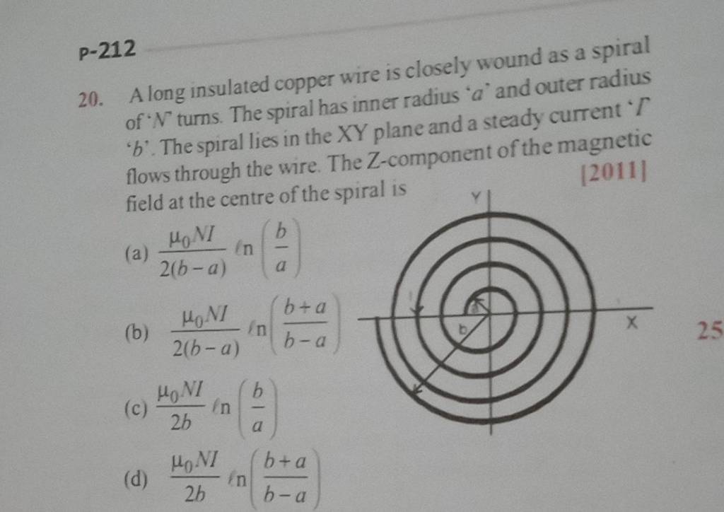 p−212 20. A long insulated copper wire is closely wound as a spiral of