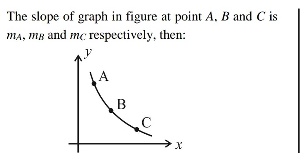 The slope of graph in figure at point A,B and C is mA ,mB and mC respec..