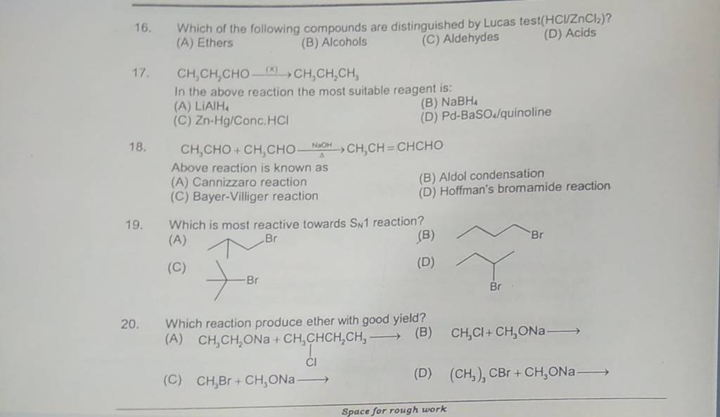 Which reaction produce ether with good yield? Filo
